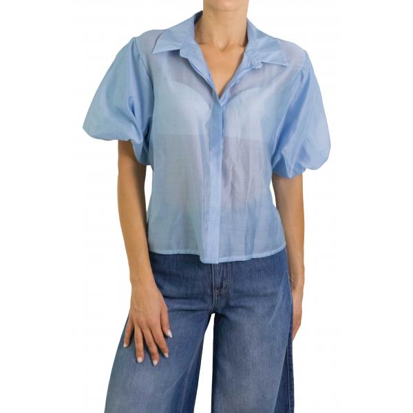 Camicia tinta unita con manica palloncino